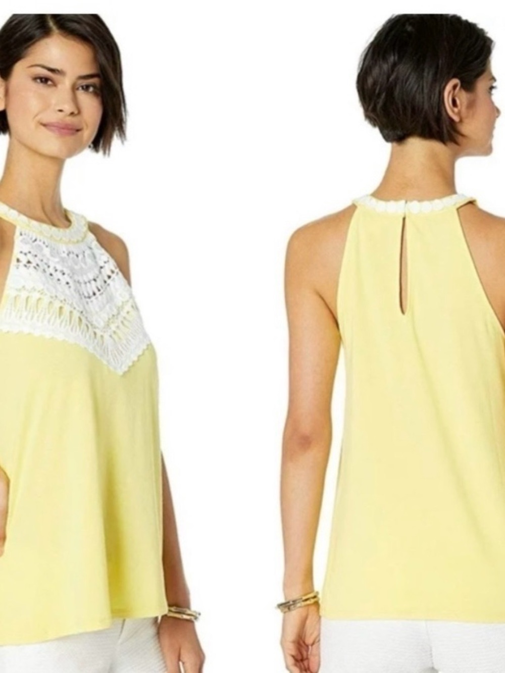 Lilly Pulitzer Yellow Halter Camisole with White Lace Yoke